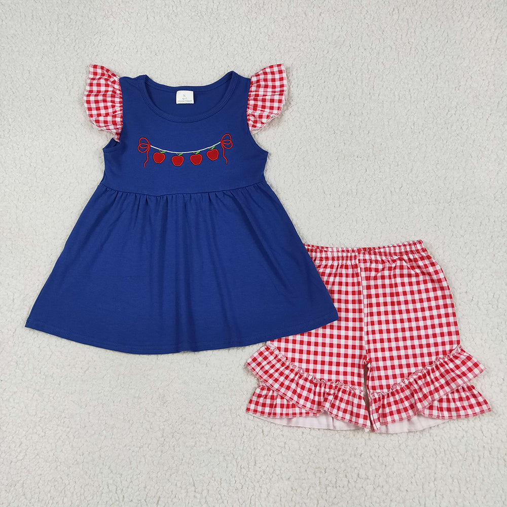 Sibling Boys Baby Girls Embroidery Apple Back To School Outfits Sets