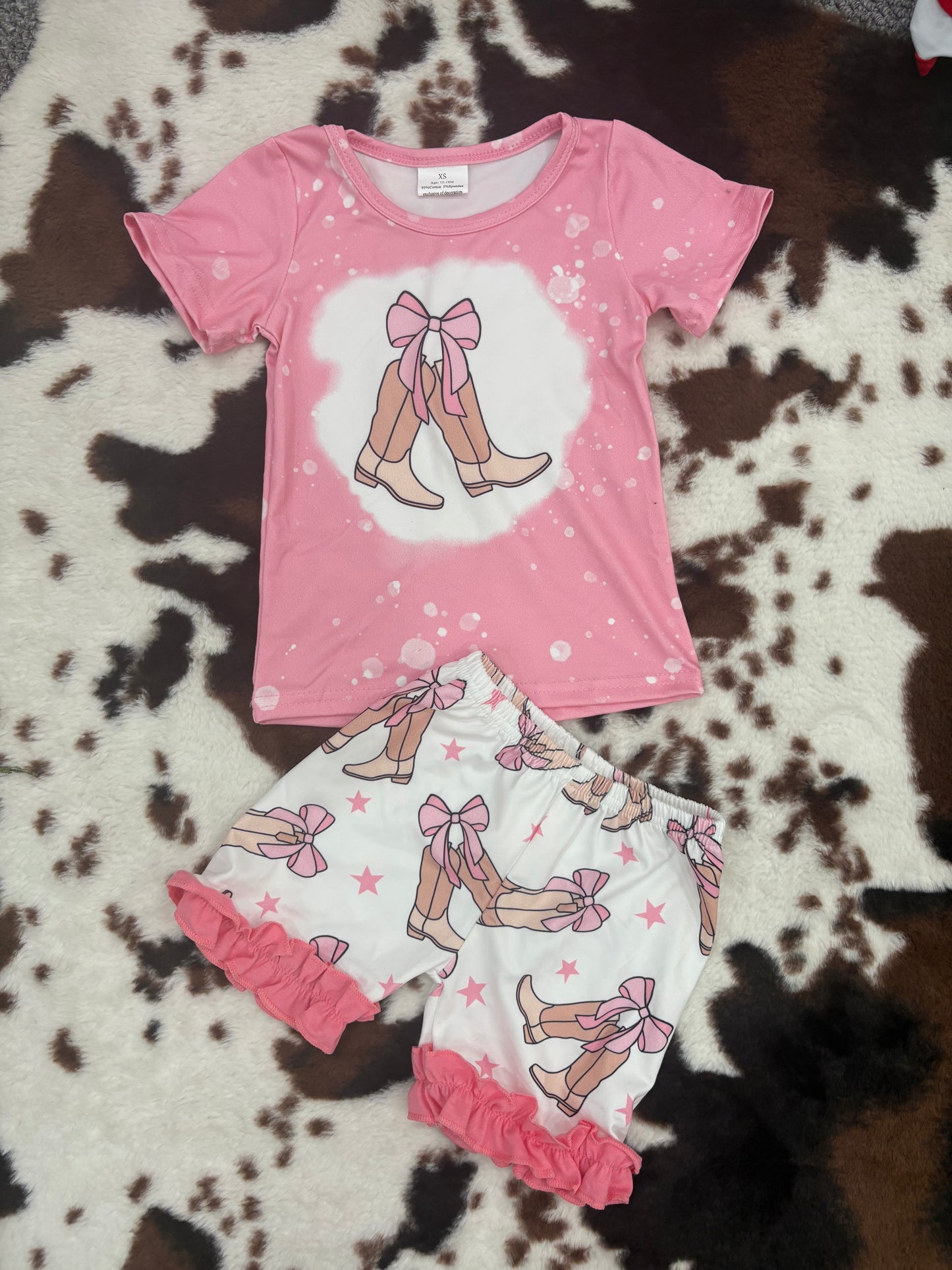 GSSO2354  baby girl clothes pink boots bow shirt summer outfits