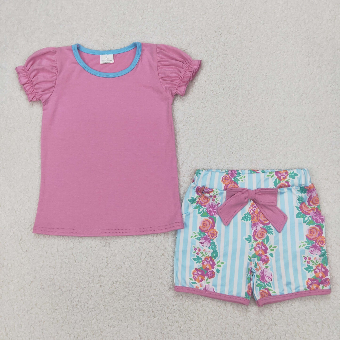 Sibling Baby Girls Short Sleeve Flowers Boot Tops Biking Ruffle Shorts Clothes Sets