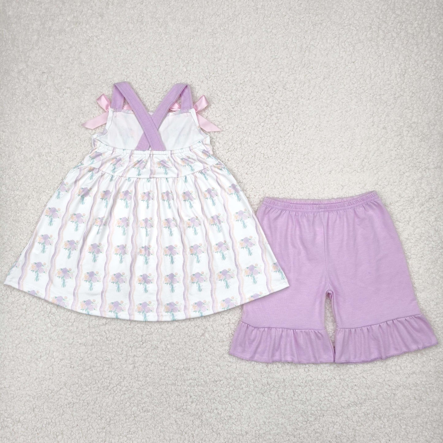 Sibling Baby Girls Strap Flowers Tunic Ruffle Shorts Clothes Sets