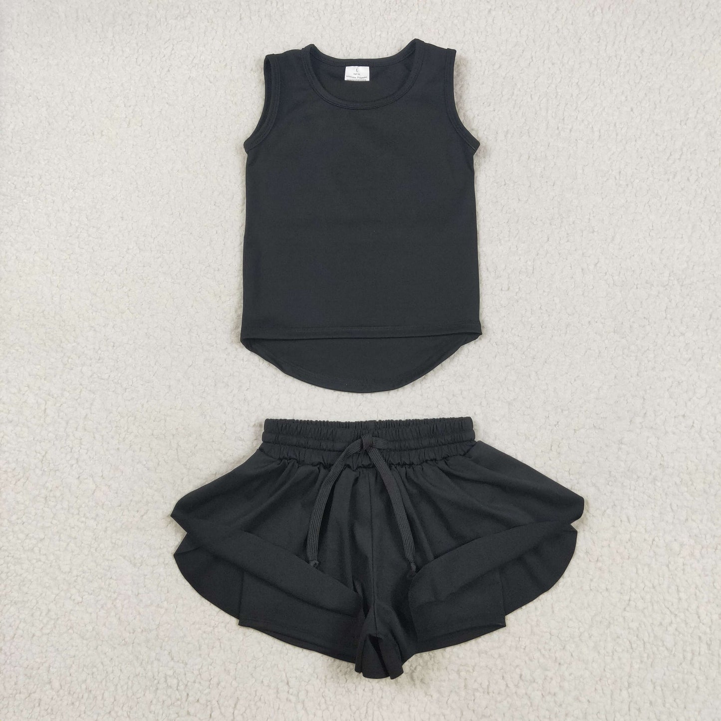 Sibling Baby Girls Sleeveless Colorful Yoga Vests Top Ruffle Shorts Set