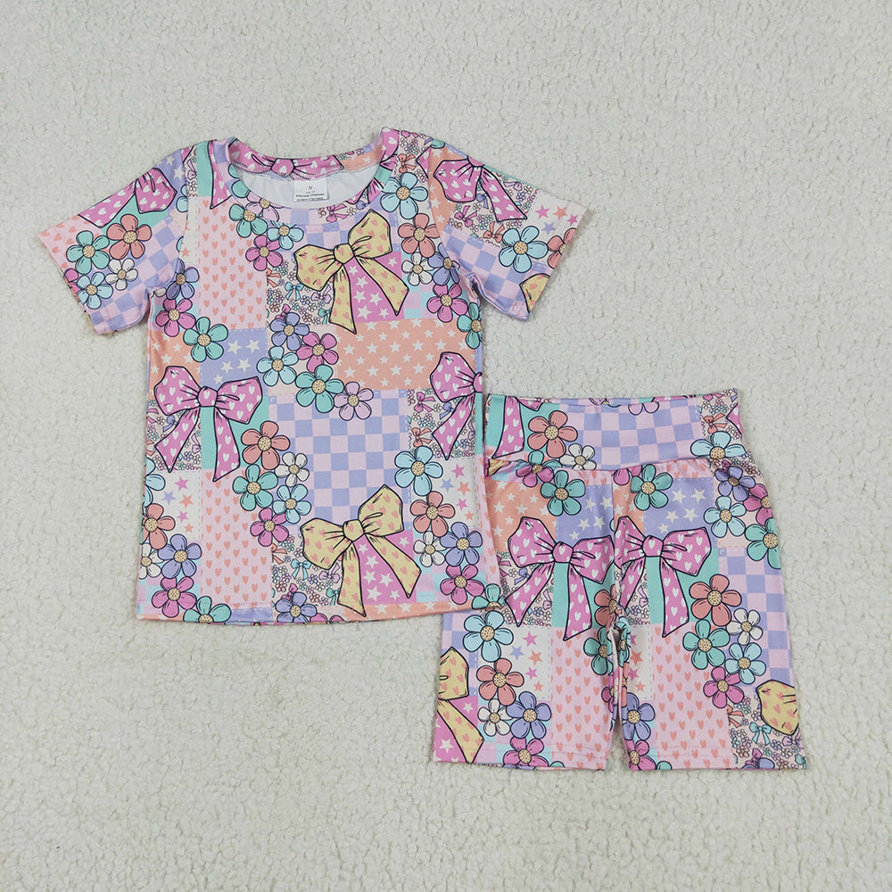 Sibling Baby Girls Colorful Stripe Floral Shirt Short Summer Clothes Sets