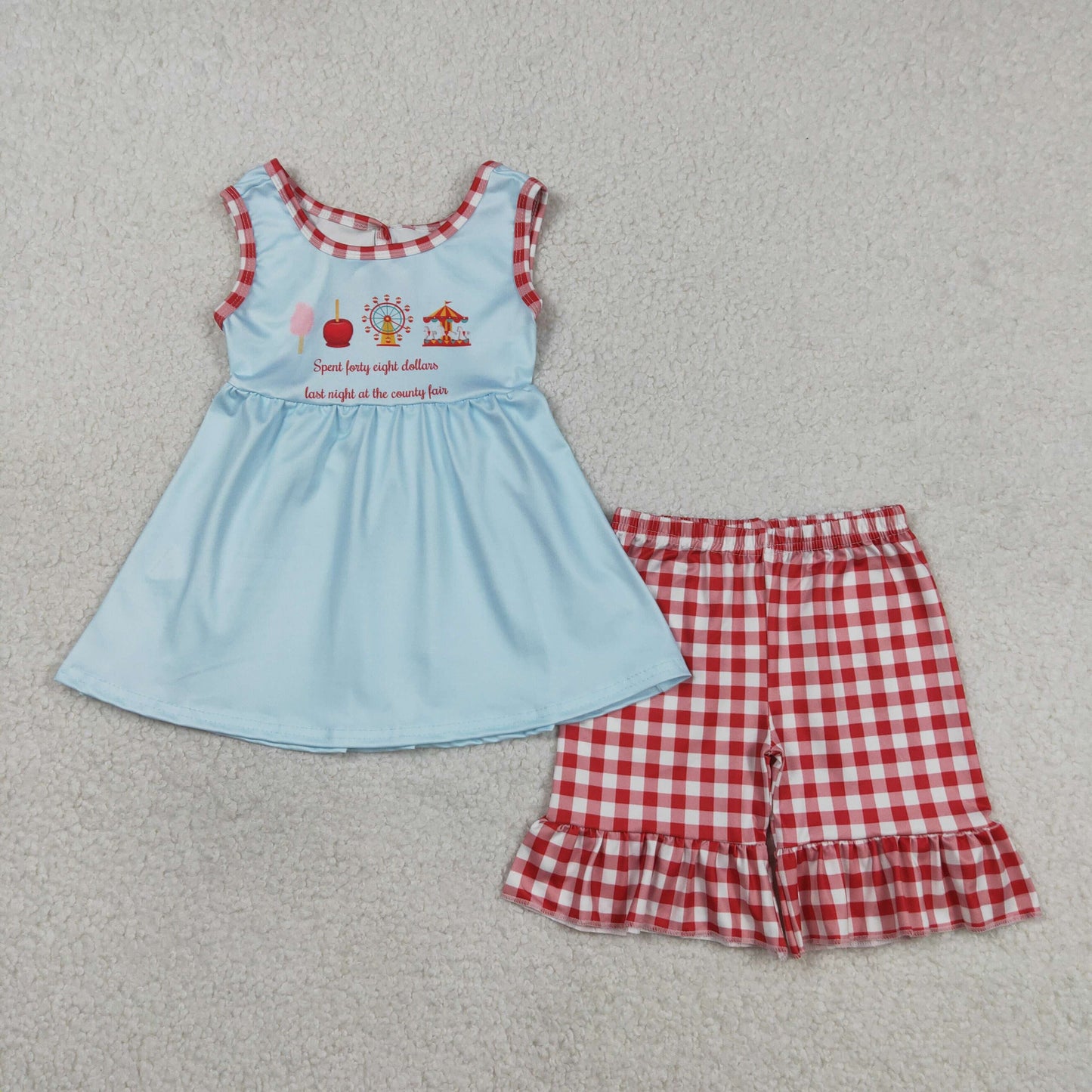 GSSO2544 Baby Girls Back Bows Park Tunic Checked Ruffle Shorts Clothes Sets