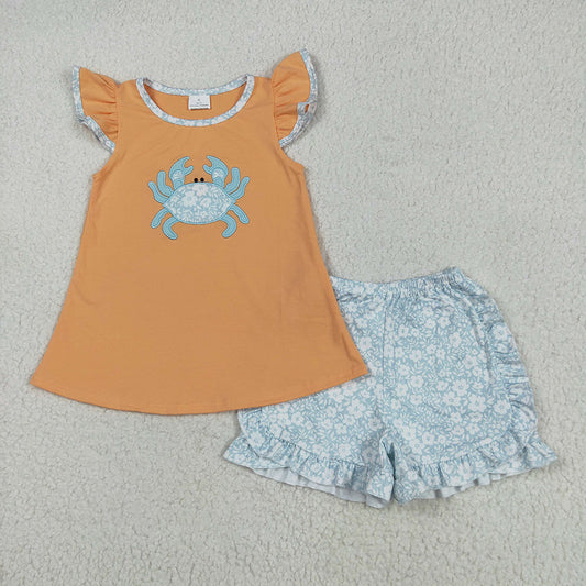 GSSO2555 baby girls clothes embroidery crab summer outfits
