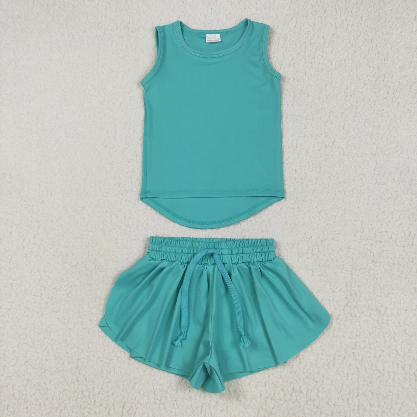 Sibling Baby Girls Sleeveless Colorful Yoga Vests Top Ruffle Shorts Set