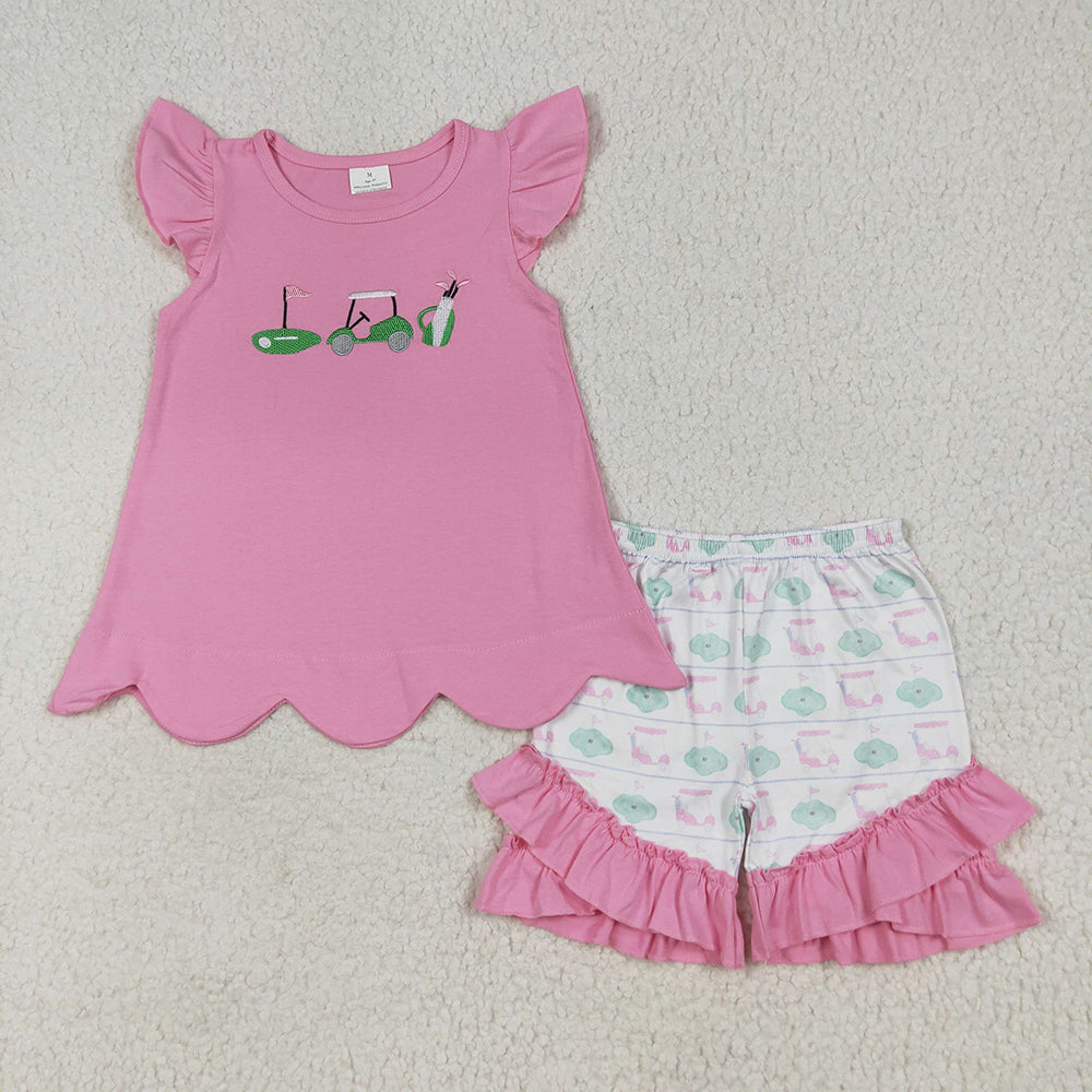 Sibling Embroidery Baby Girls Boys Golf Truck Summer Outfits Sets