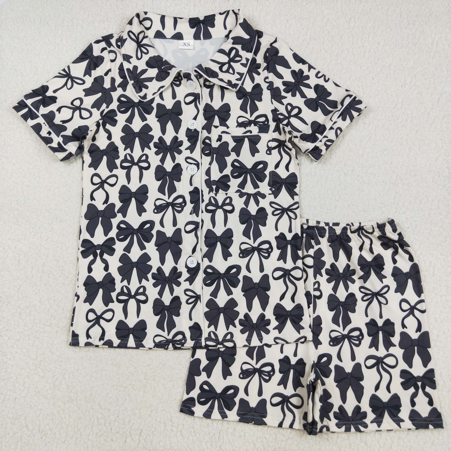 Sibling Adult Women Bows Flowers Pocket Buttons Tops Shorts Pajamas