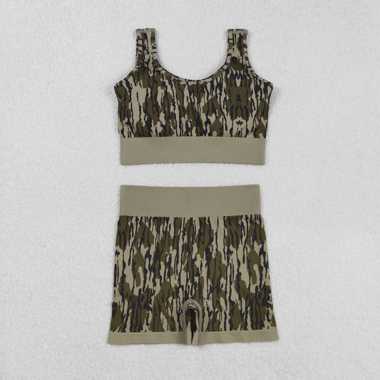 GSSO2701 Adult Women Olive Camo Vest Top Shorts Thick Fabric Clothes Sets