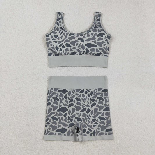 GSSO2702 Adult Women Grey Camo Vest Top Shorts Thick Fabric Clothes Sets