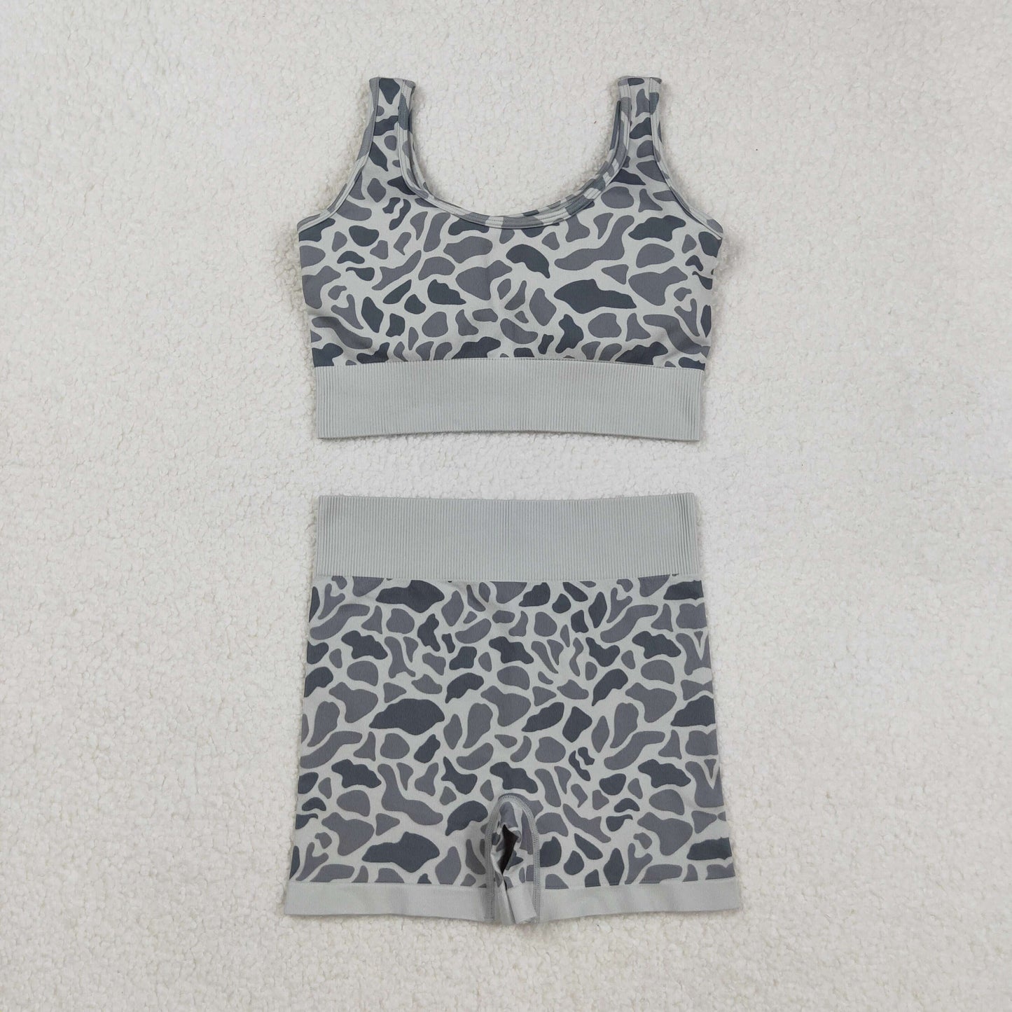 Sibling Adult Women Checkered Camo Crop Bra Top Shorts Yoga Outfits Sets