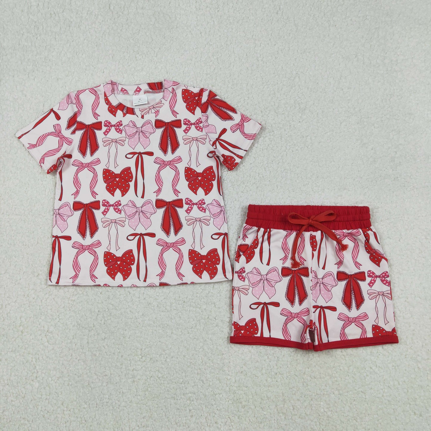 Sibling Baby Girls Blue Red Bows Top Pockets Shorts 4th of July Clothes Pajamas Sets
