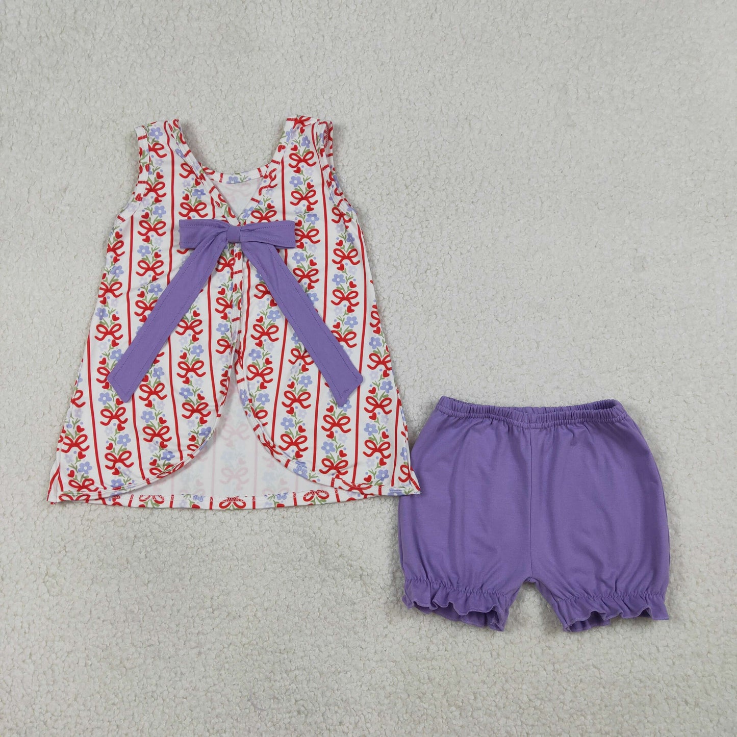 GSSO2785 Baby Girls Flowers Bows Stripe Back Bows Tunic Ruffle Short Clothes Sets