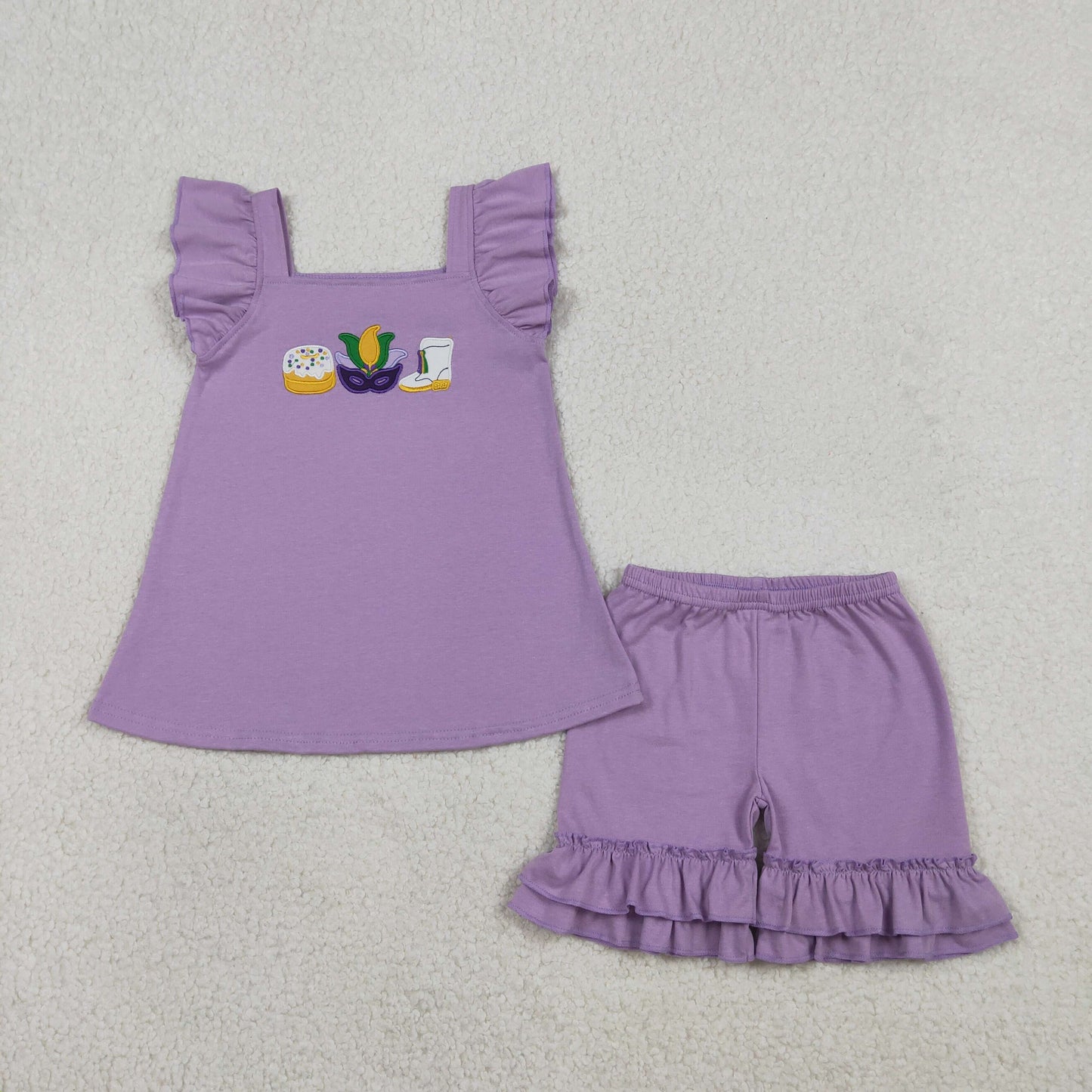 GSSO2828 Baby Girls Embroidery Anchor Donuts Tunic Ruffle Short Mardigras Clothes Sets