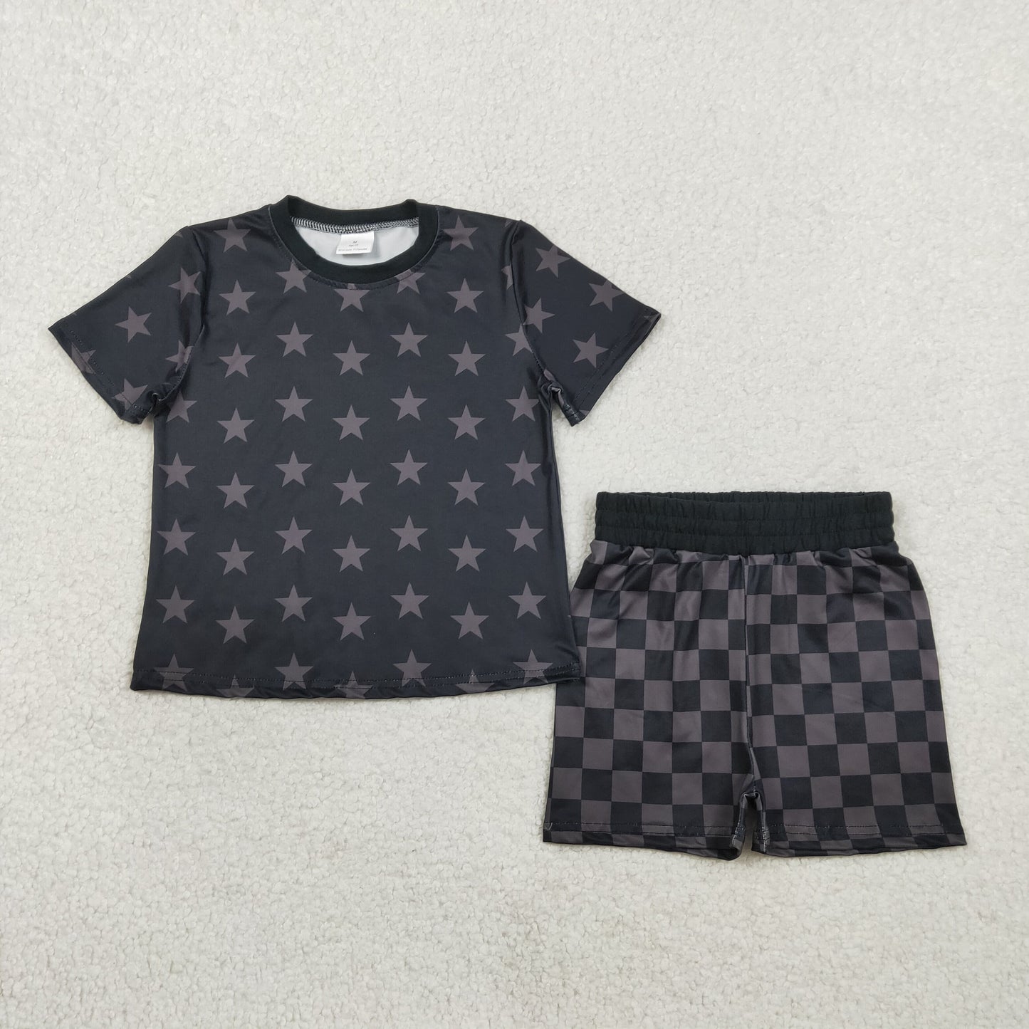 GSSO2913 Baby Girls Black Stars Top Checked Shorts 4th of July Clothes Sets