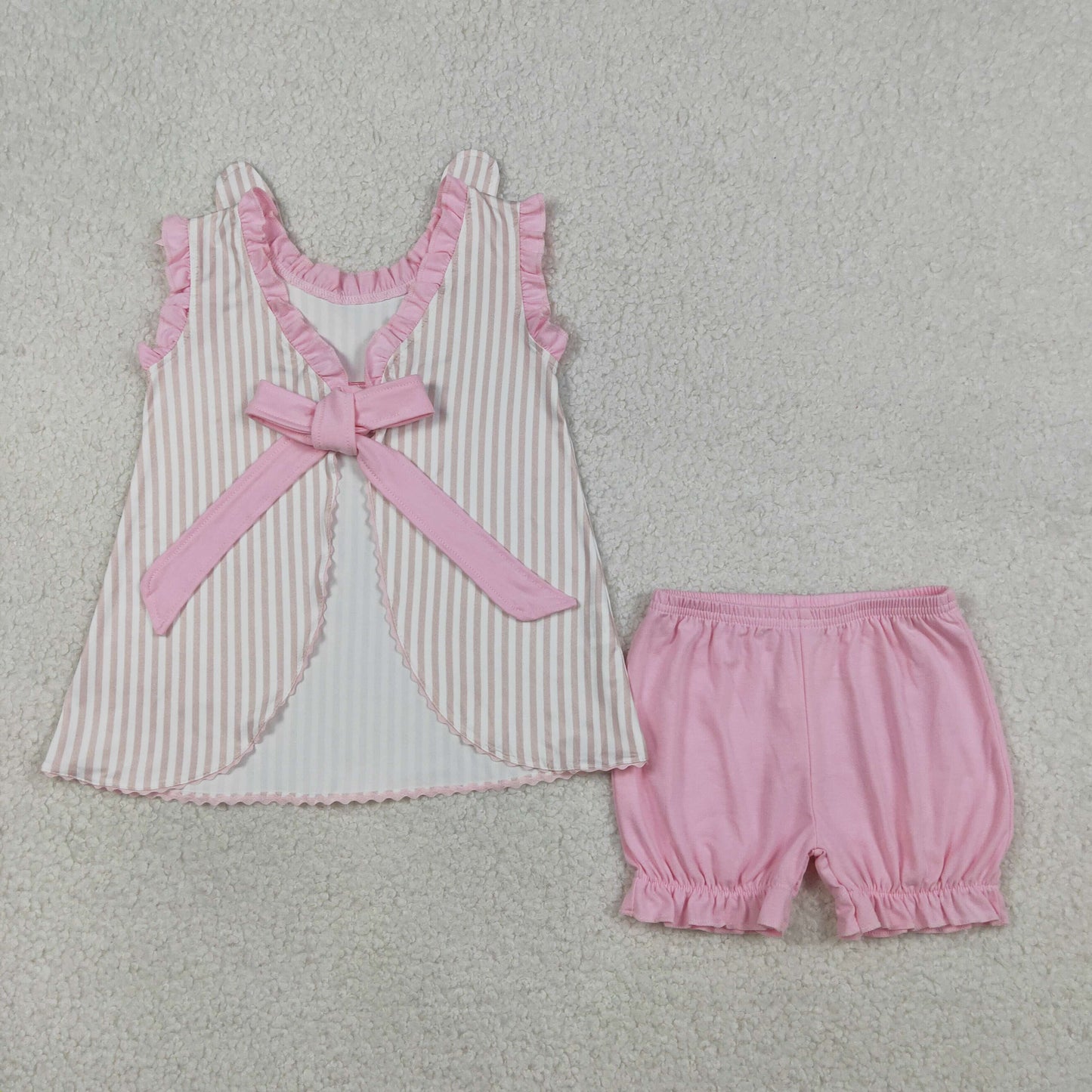 GSSO2924 Baby Girls Pink Stripe Embroidery Rabbit Tunic Ruffle Short Easter Clothes Set