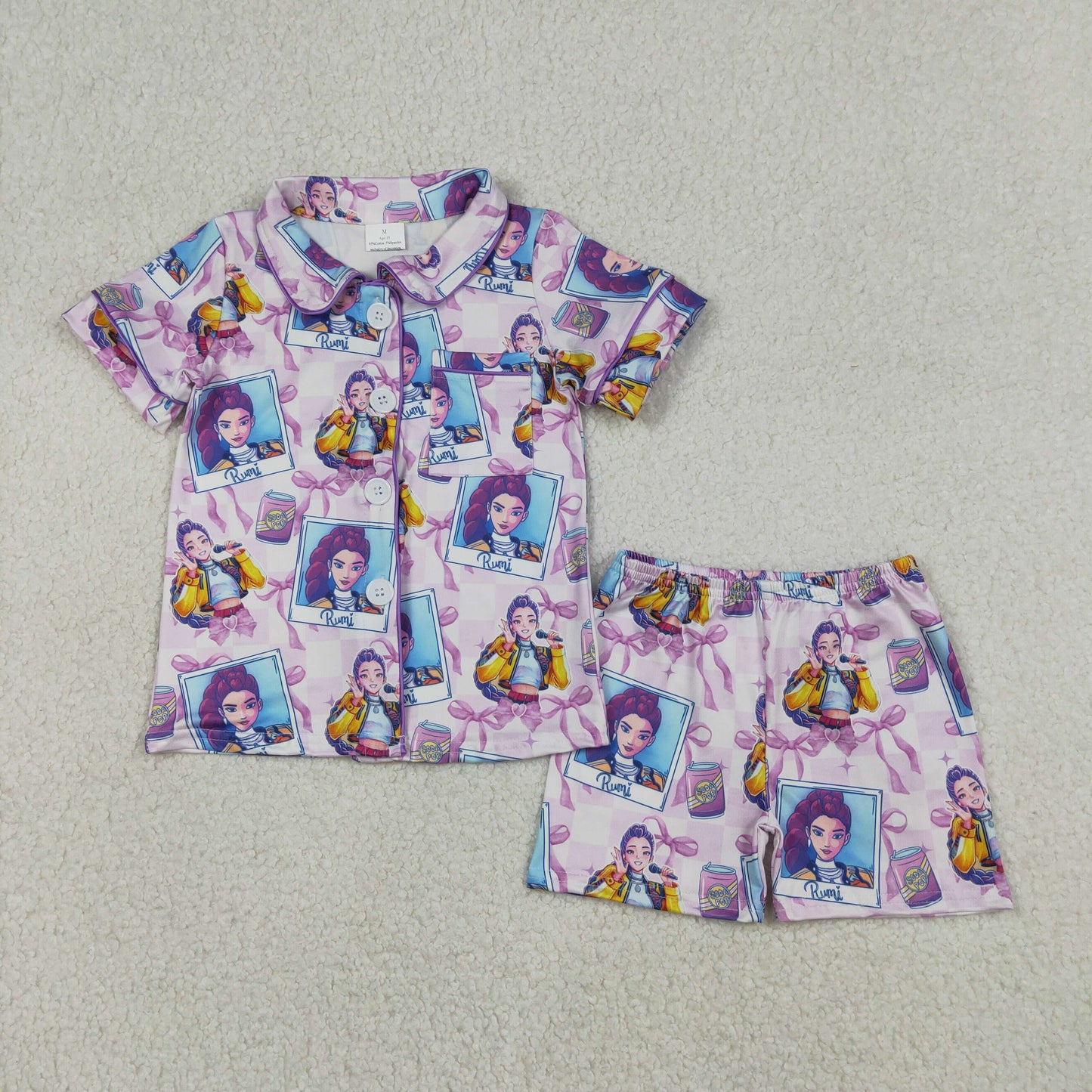 GSSO2961 Baby Girls Demon Hunter Top Shorts Pajamas Sets