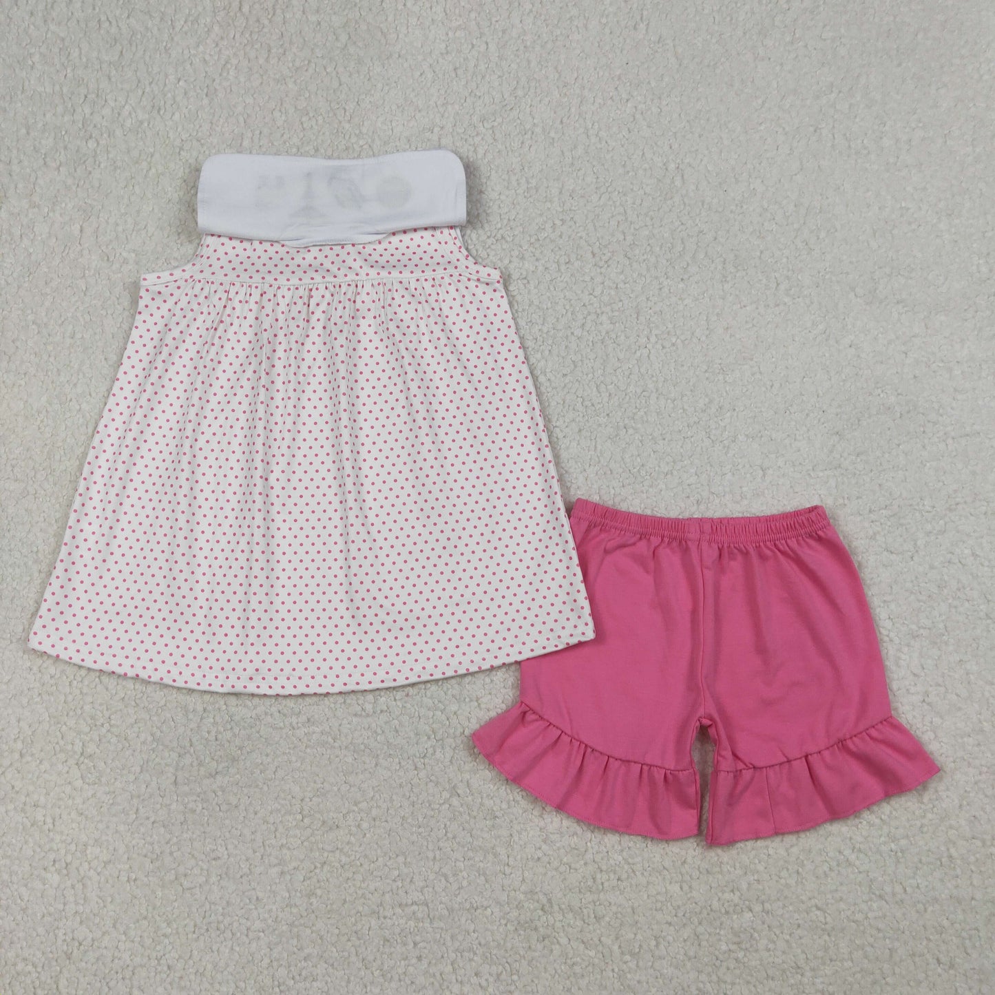 GSSO3019 Baby Girls Embroidery Sheep Polka Dots Tunic Ruffle Short Clothes Set