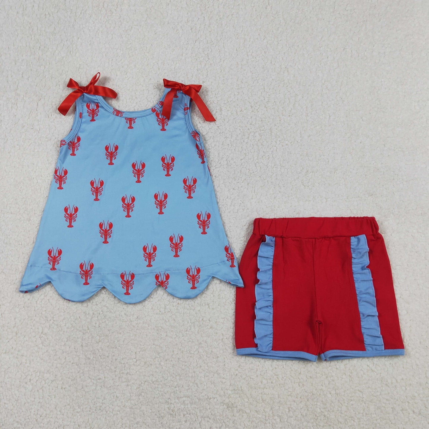 GSSO3050 Baby Girls Crayfishes Scallop Tunic Ruffle Short Clothes Set