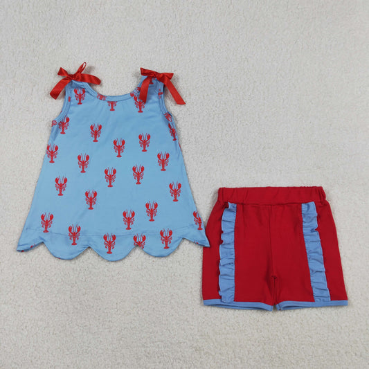 GSSO3050 Baby Girls Crayfishes Scallop Tunic Ruffle Short Clothes Set