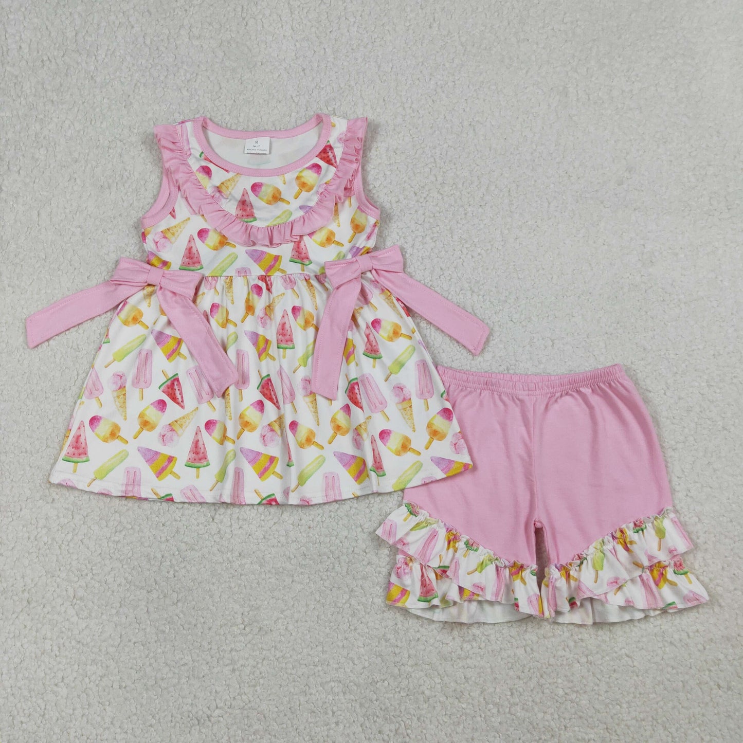 GSSO3067 Baby Girls Sleeveless Ice Creams Tunic Ruffle Shorts Clothes Sets