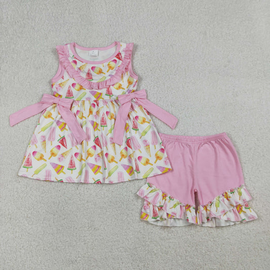 GSSO3067 Baby Girls Sleeveless Ice Creams Tunic Ruffle Shorts Clothes Sets
