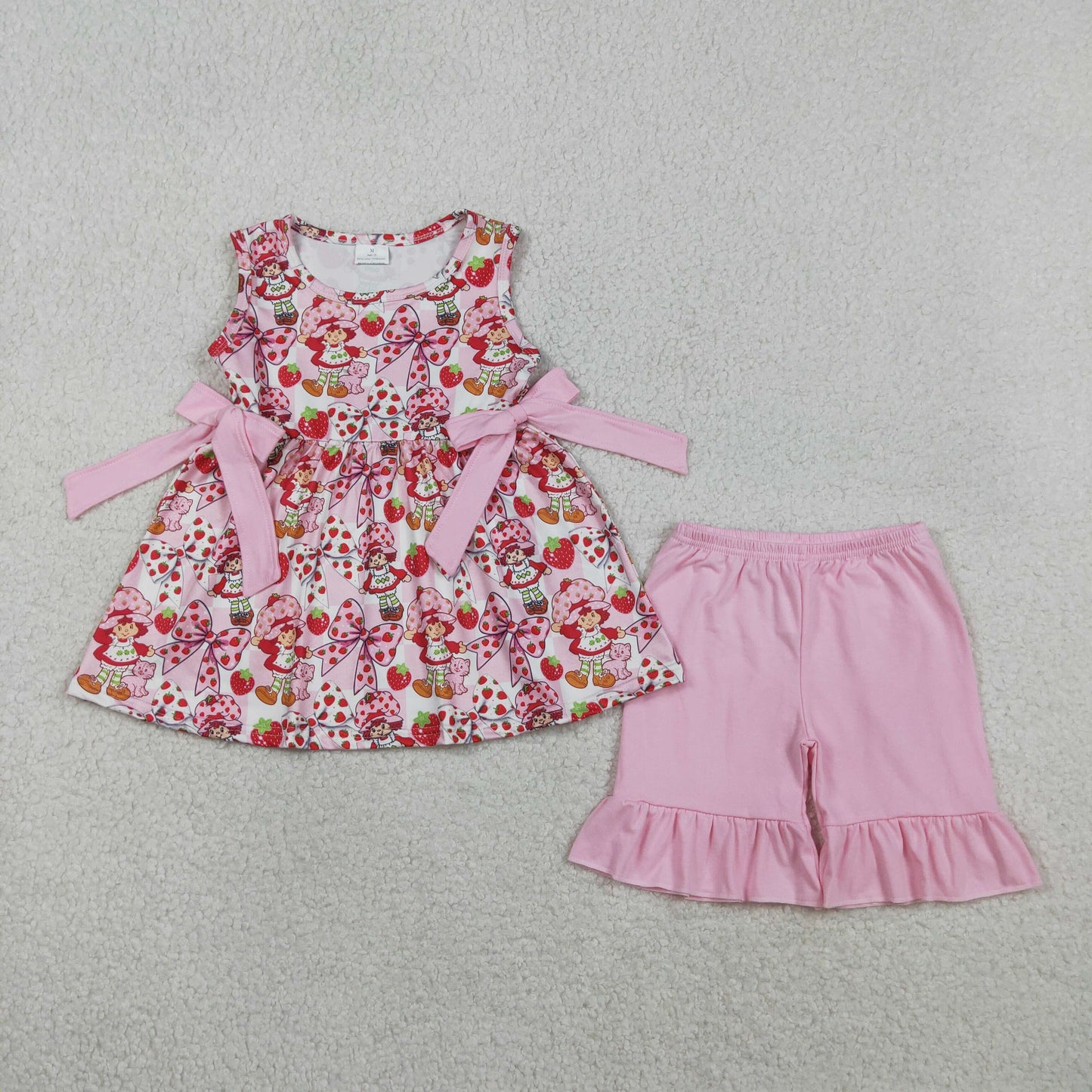 GSSO3104 Baby Strawberry Flowers Tunic Ruffle Short Clothes Set