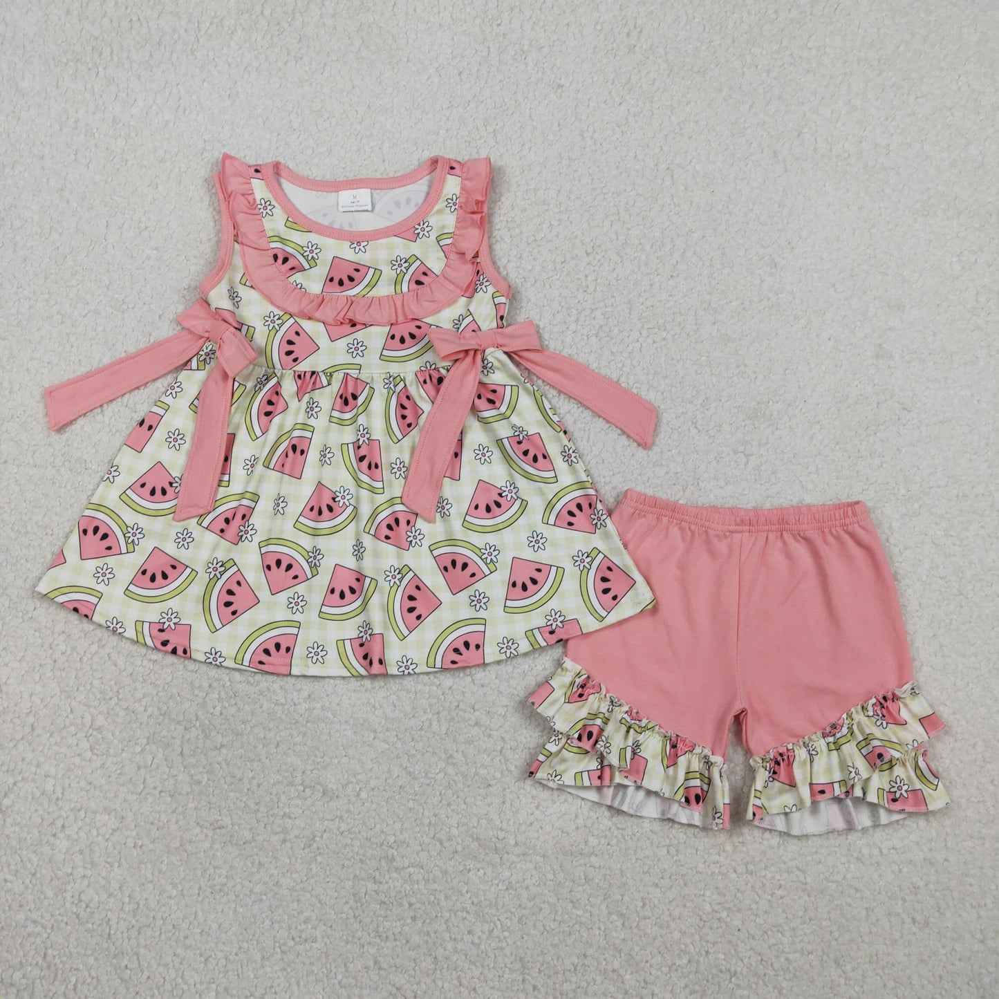 Sibling Baby Girls Sleeveless Watermelons Flowers Tunic Ruffle Shorts Clothes Sets