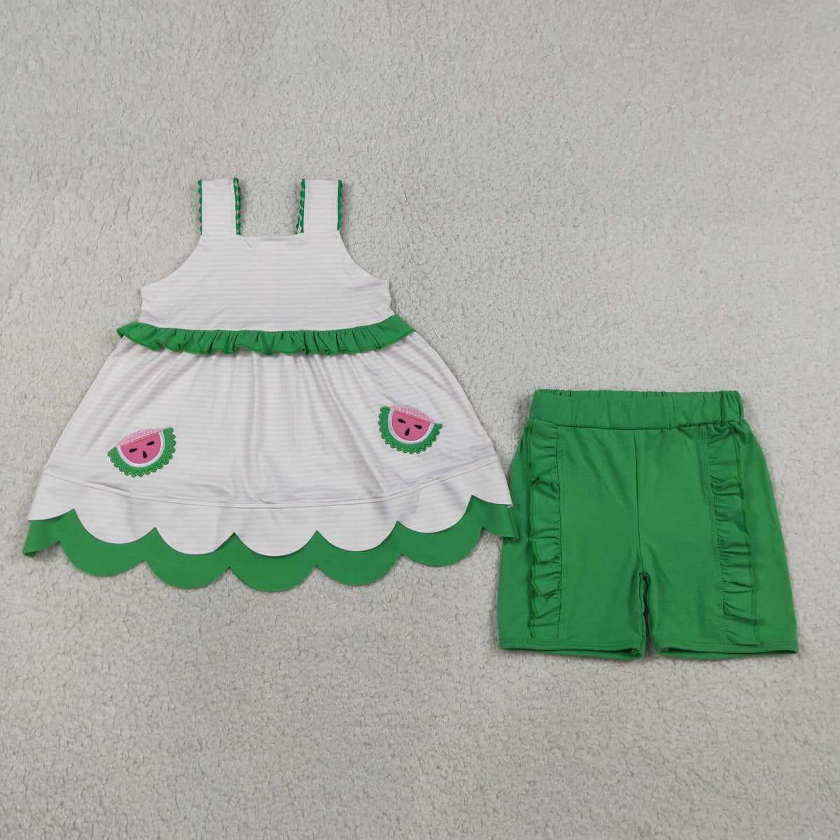Sibling Baby Girls Embroidery Watermelons Strawberry Tunic Short Scallop Clothes Sets