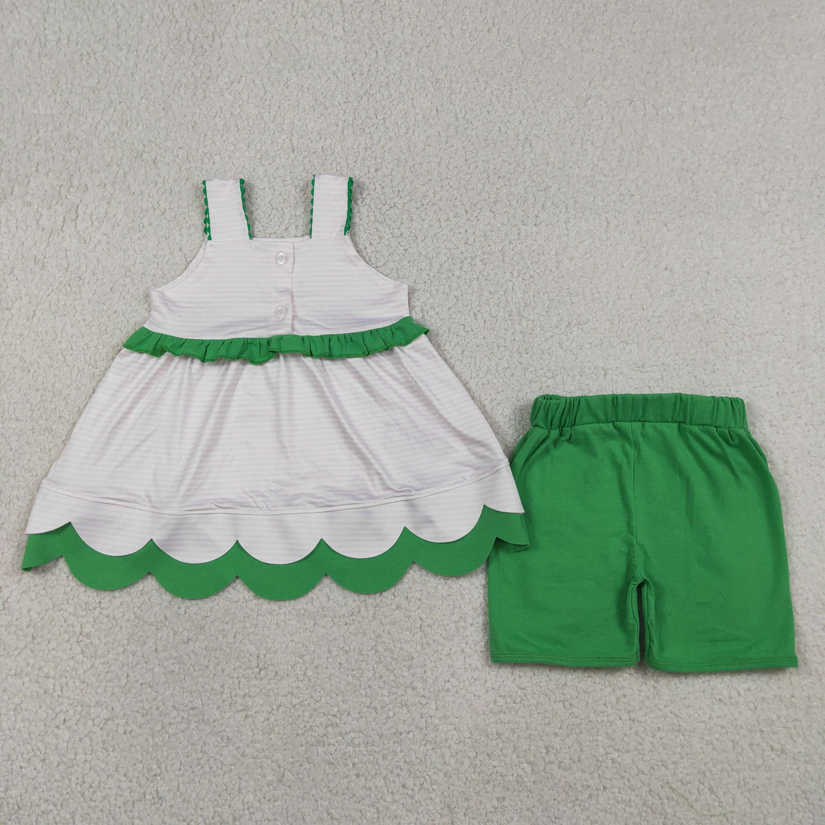 Sibling Baby Girls Embroidery Watermelons Strawberry Tunic Short Scallop Clothes Sets