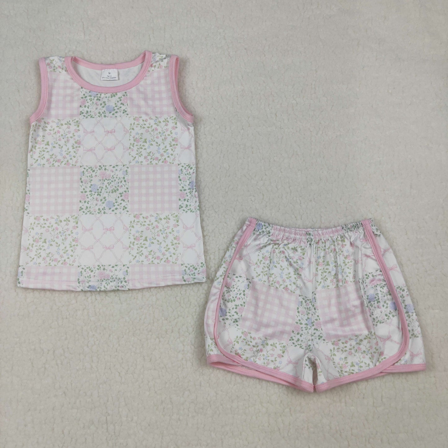 GSSO3168 Baby Girls Sleeveless Flowers Bows Top Short Clothes Set
