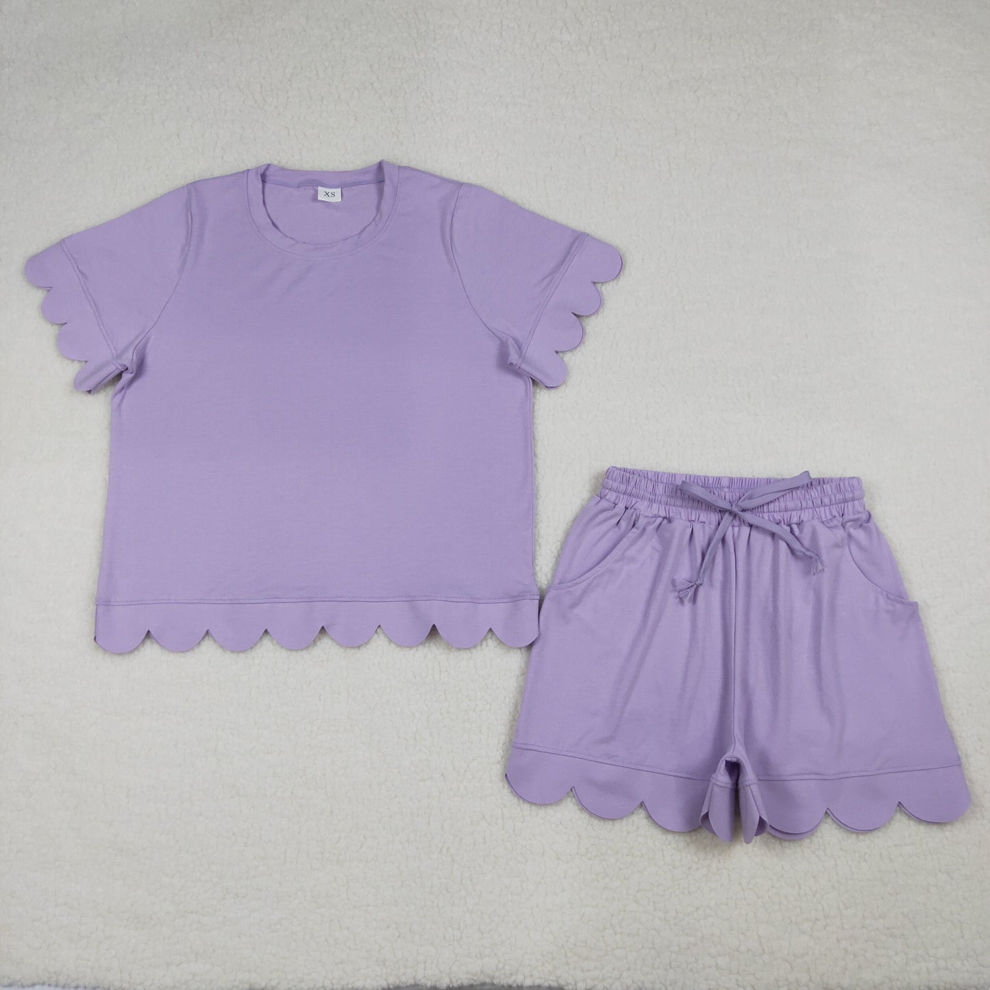Mama and Me Girls Lavender Top Pockets Short Scallop Cotton Clothes Sets
