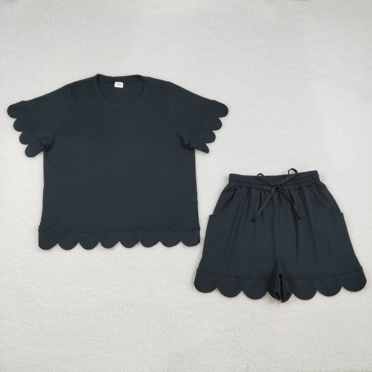 Mama and Me Girls Short Sleeve Shirt Top Pockets Short Scallop Clothes Sets