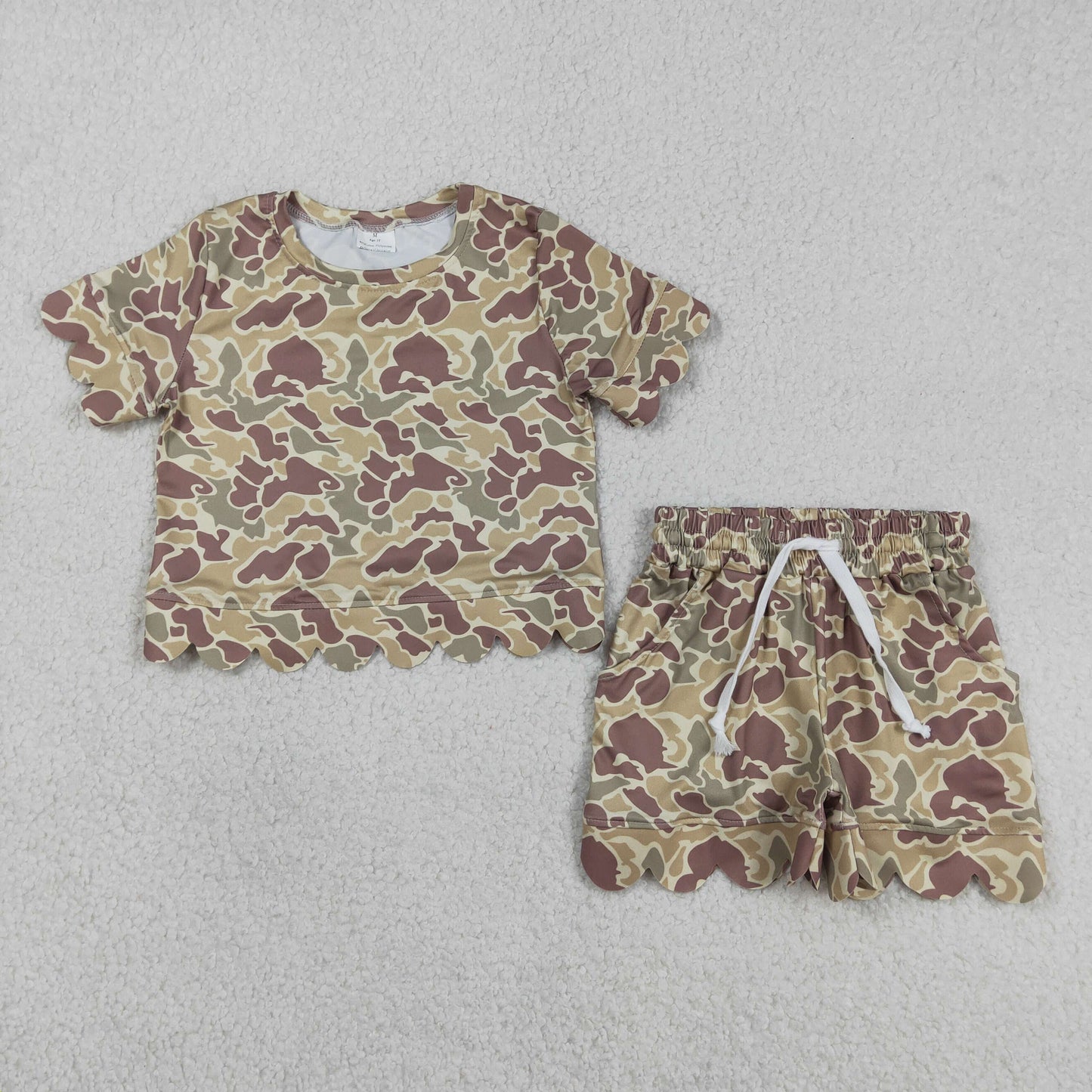 GSSO3224 Baby Girls Southern Khaki Camo Top Pockets Scallop Short Clothes Sets