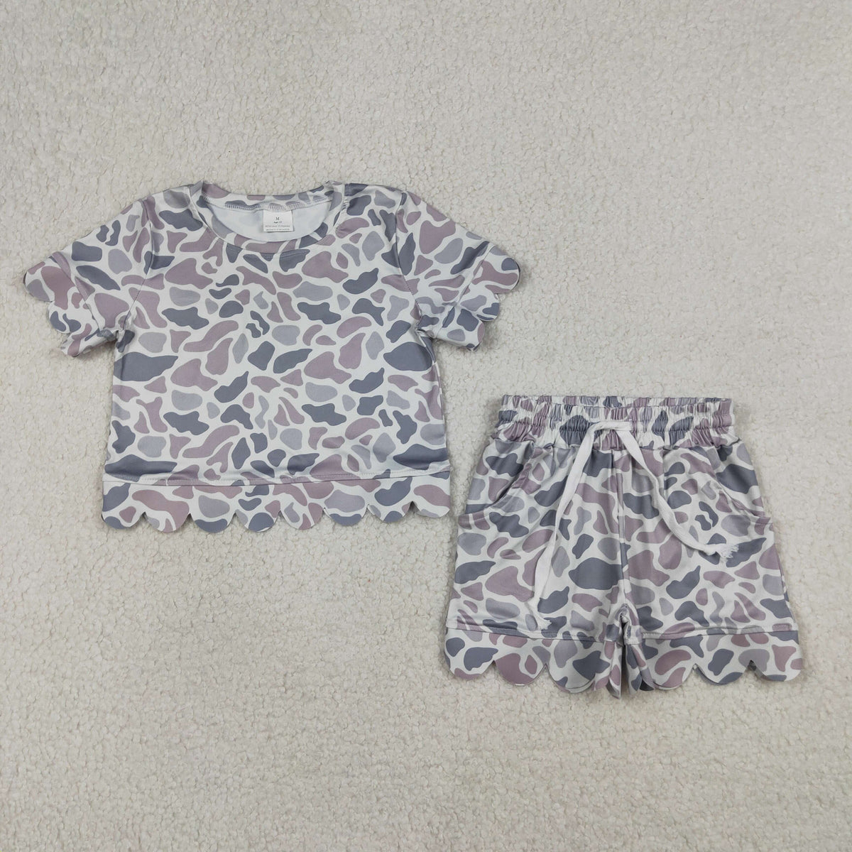Sibling Baby Girls Short Sleeve Shirts Top Pockets Short Scallop Clothes Sets