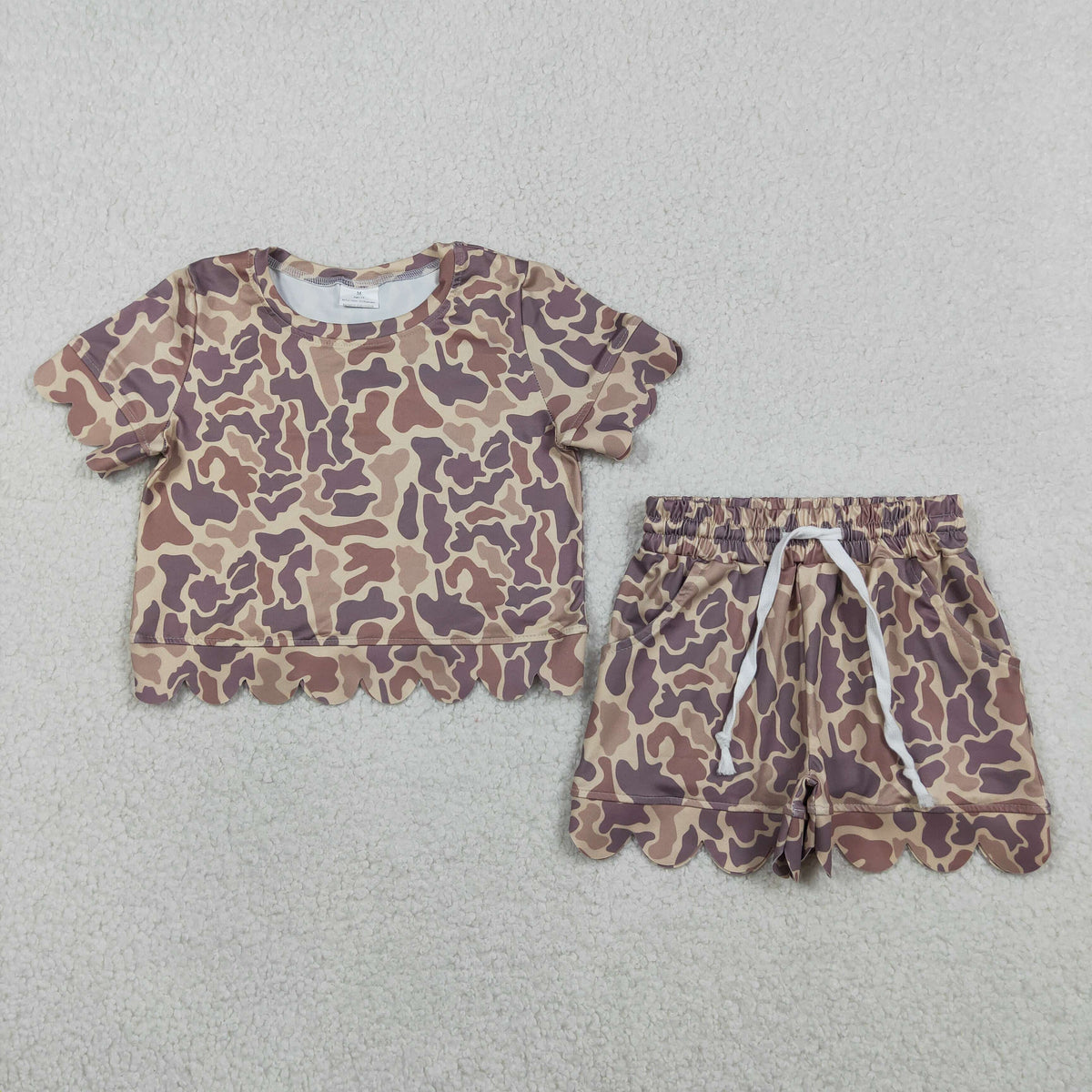 Sibling Baby Girls Short Sleeve Shirts Top Pockets Short Scallop Clothes Sets