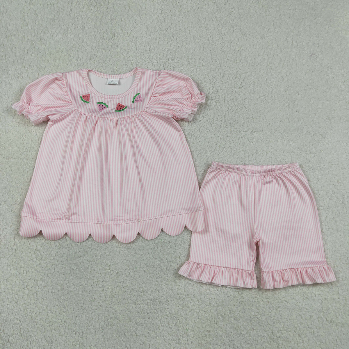 Sibling Baby Girls Embroidery Watermelons Strawberry Tunic Short Scallop Clothes Sets