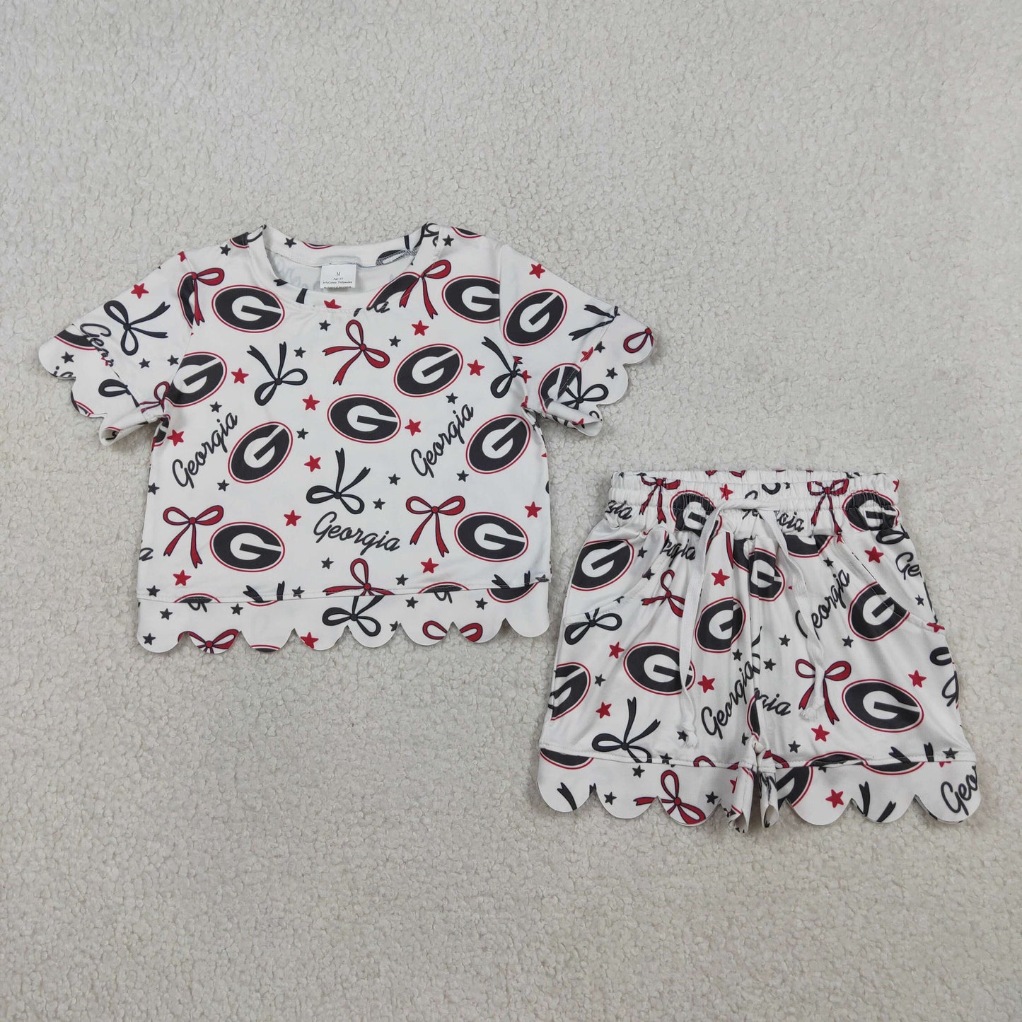 Sibling Baby Girls Bows Team Top Pockets Short Scallop Clothes Sets