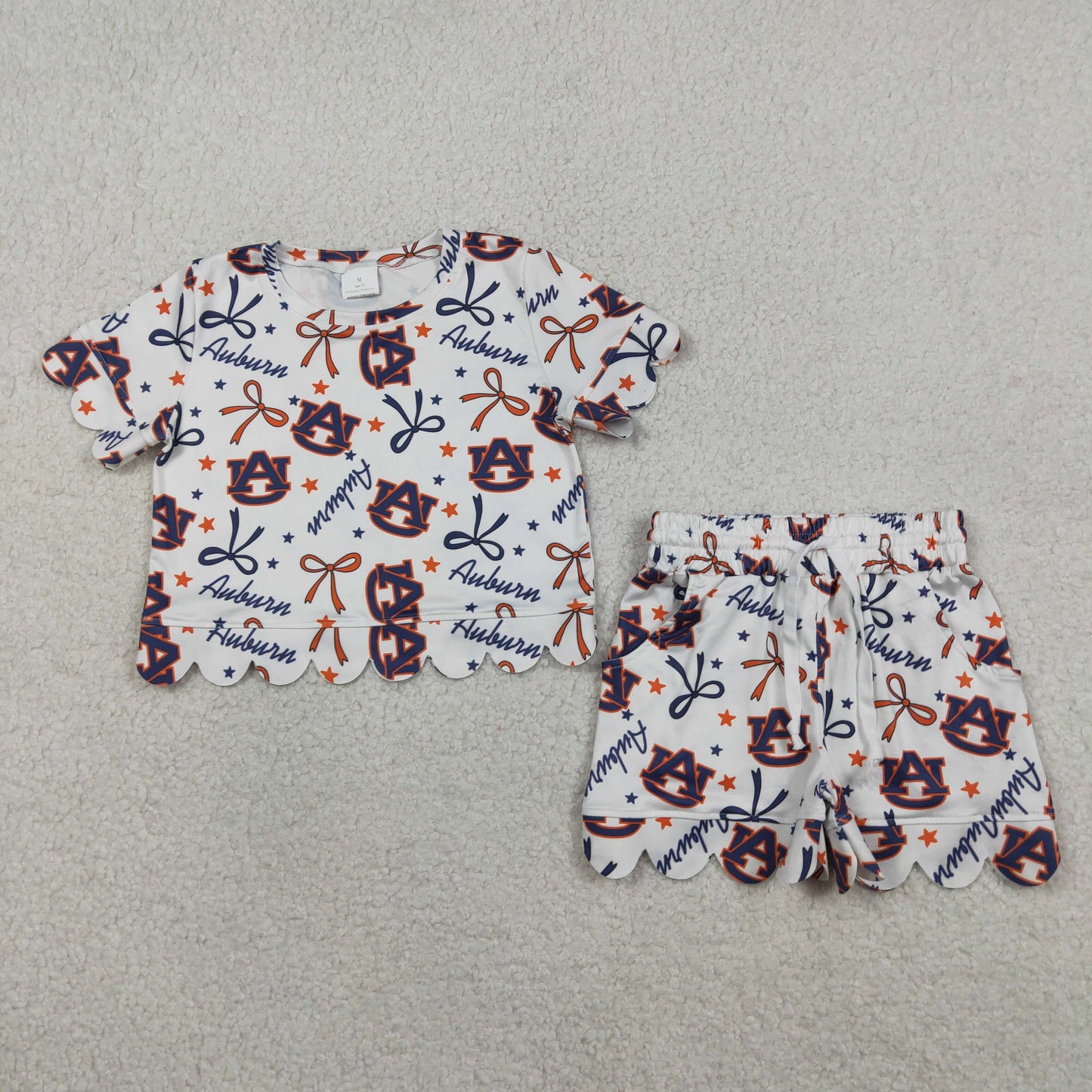 Sibling Baby Girls Bows Team Top Pockets Short Scallop Clothes Sets