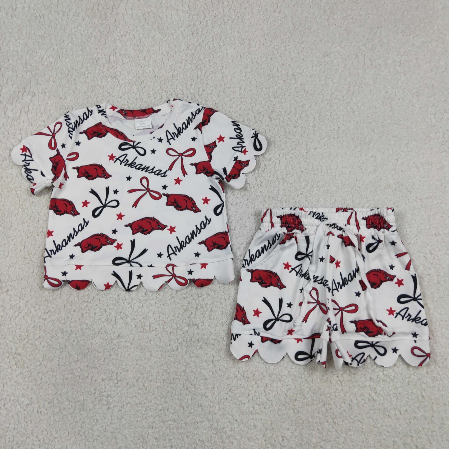 Sibling Baby Girls Bows Team Top Pockets Short Scallop Clothes Sets