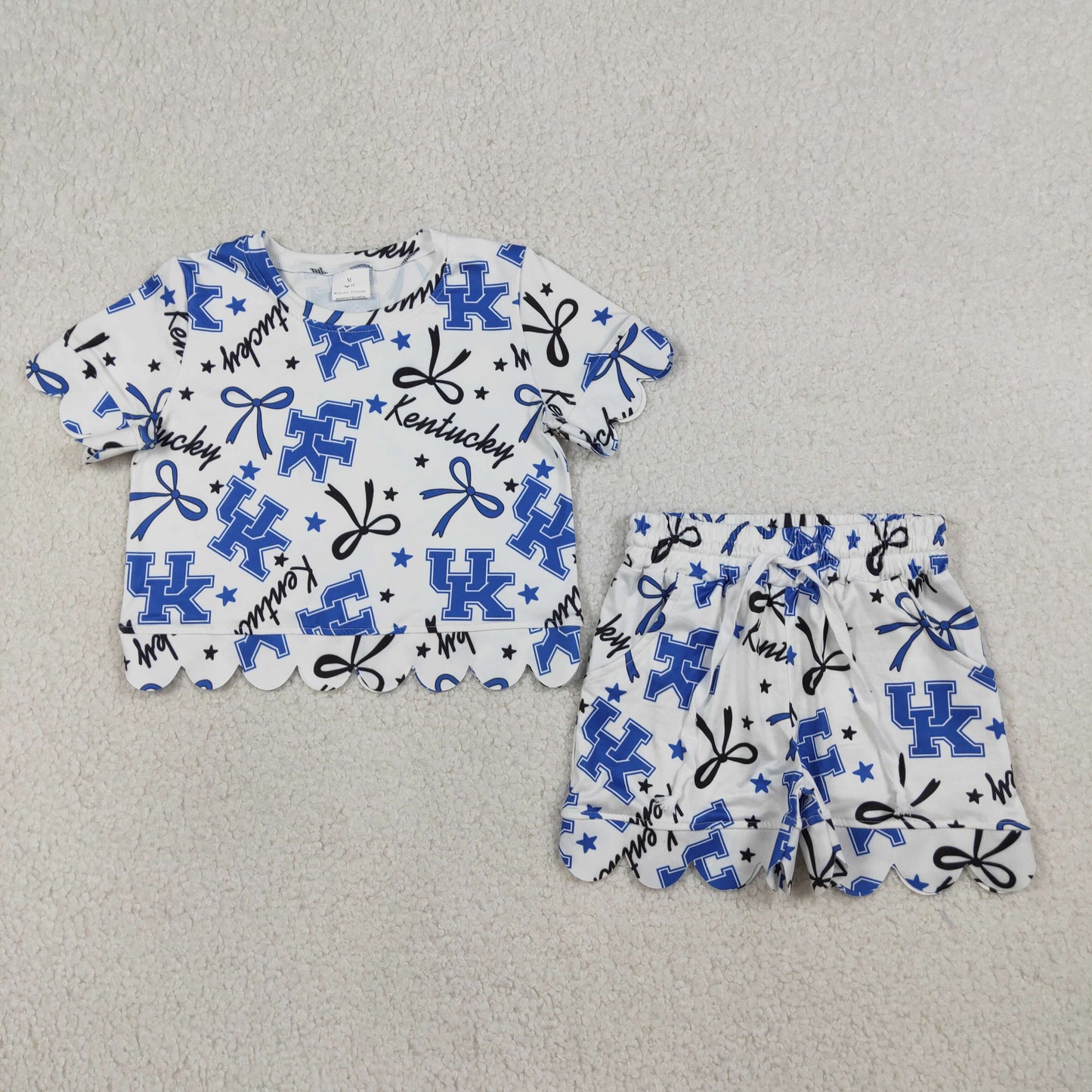 Sibling Baby Girls Bows Team Top Pockets Short Scallop Clothes Sets