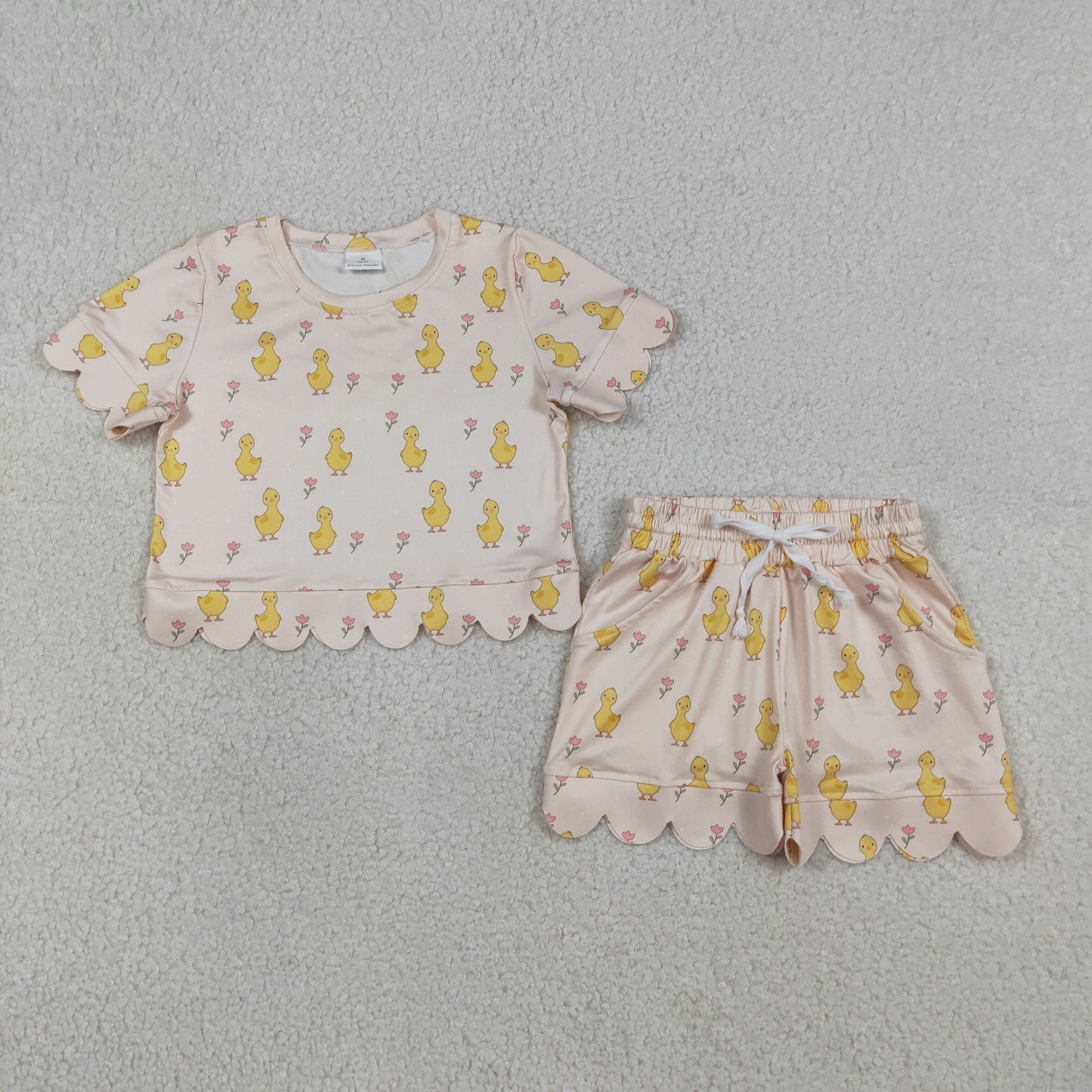 Sibling Baby Girls Colorful Flowers Top Pockets Shorts Scallop Clothes Sets