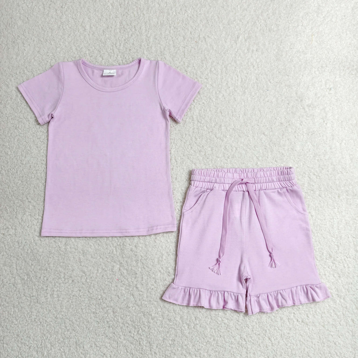 GSSO3350 Baby Girls Lavender Short Sleeve Shirts Top Pockets Ruffle Short Clothes Set