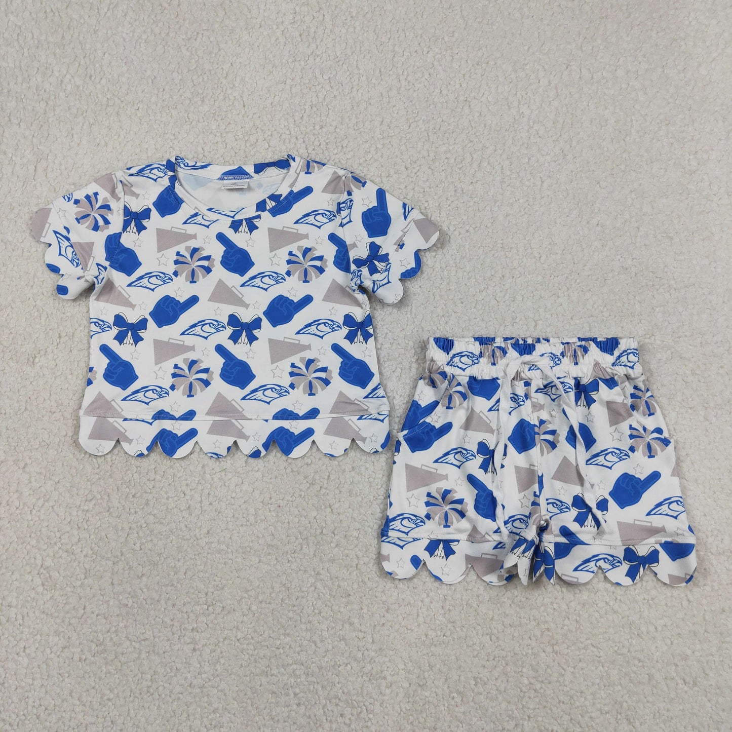 Sibling Baby Girls Bows Team Top Pockets Short Scallop Clothes Sets