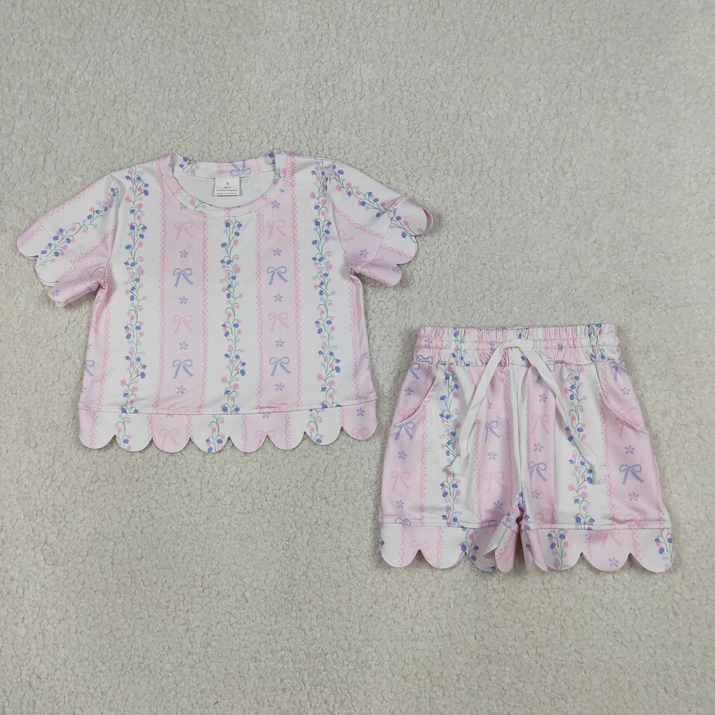 Sibling Baby Girls Colorful Flowers Top Pockets Shorts Scallop Clothes Sets