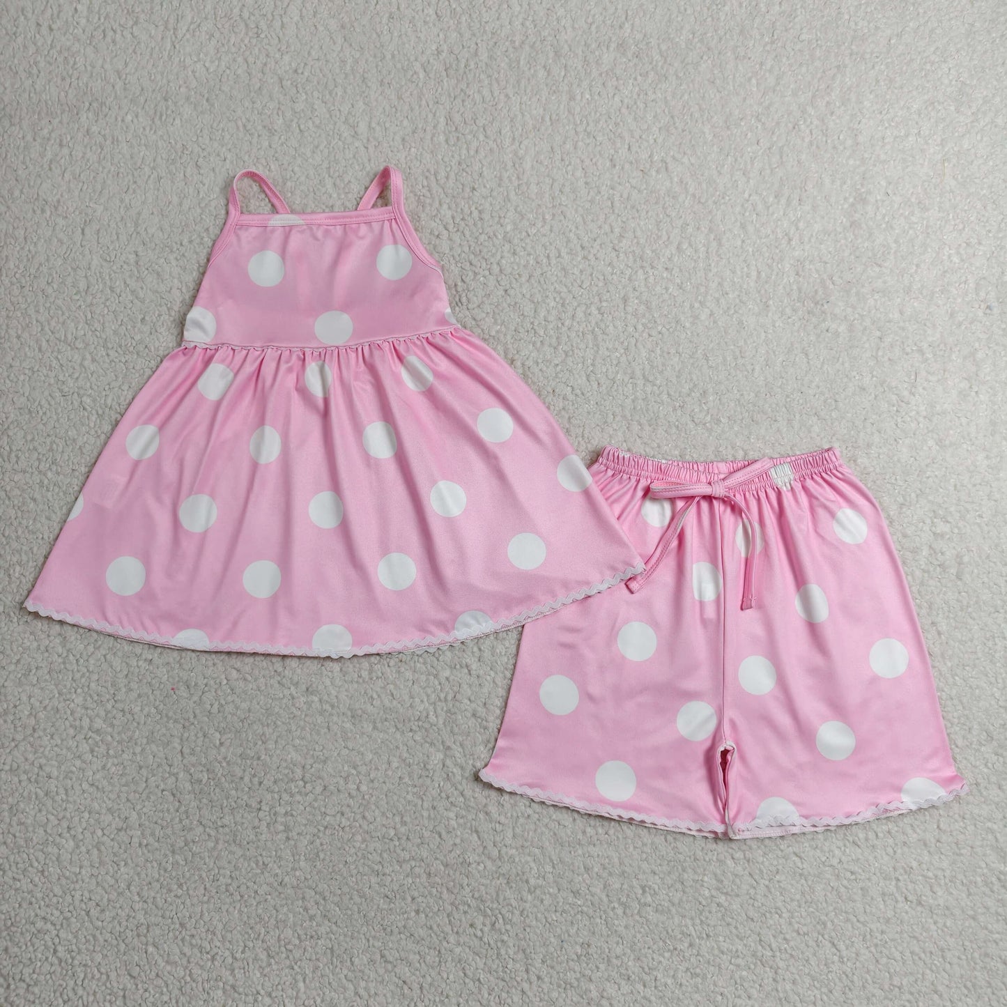 Sibling Baby Girls Strap Flowers Polka Dots Checked Tunic Short Clothes Sets