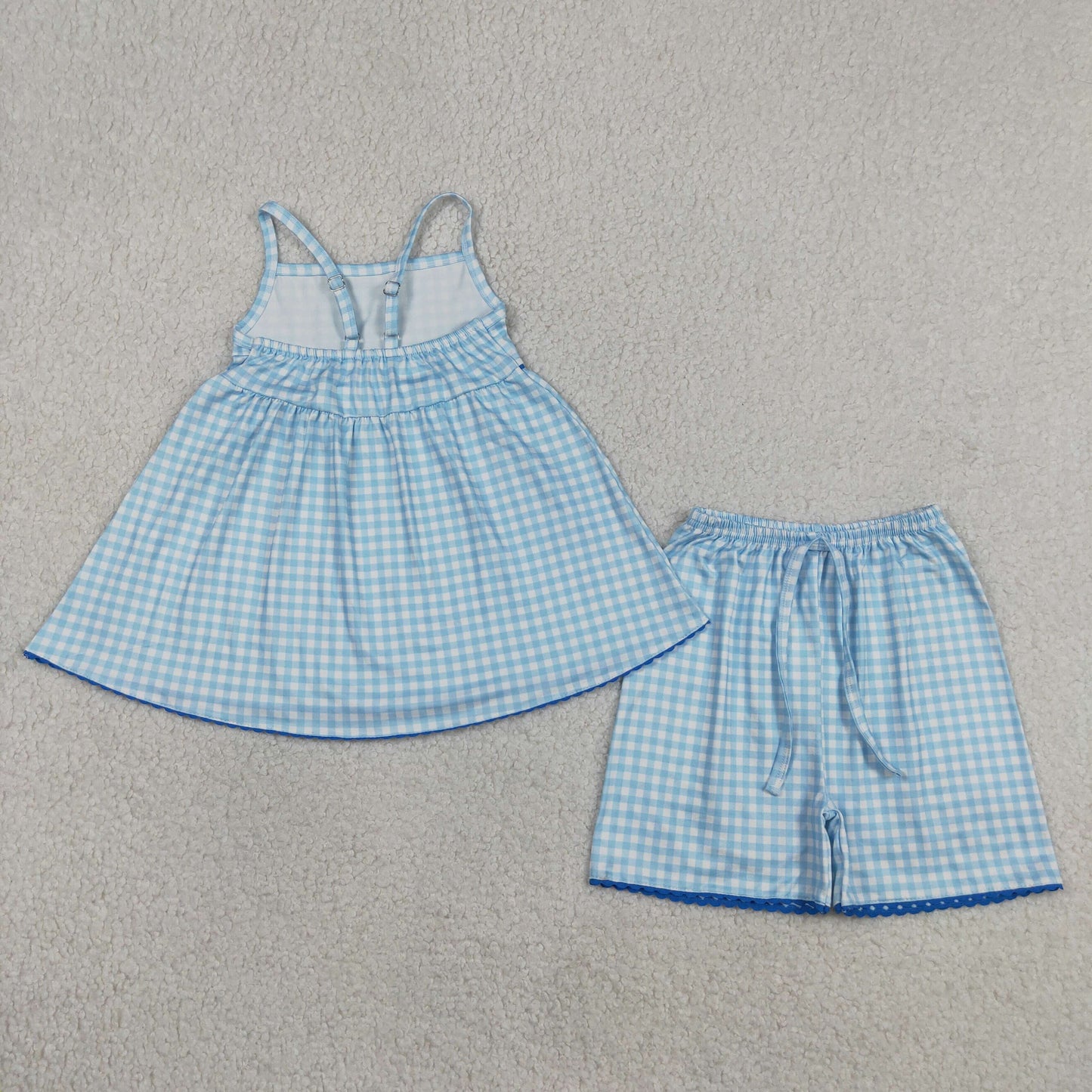 Sibling Baby Girls Strap Flowers Polka Dots Checked Tunic Short Clothes Sets
