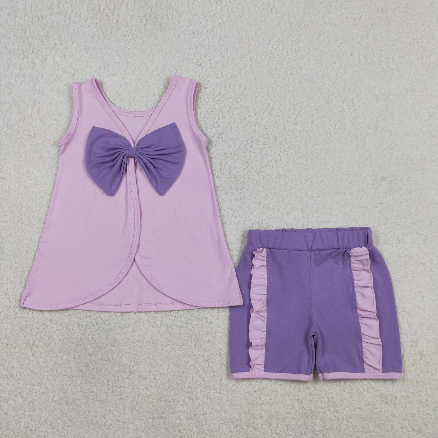 Sibling Baby Girls Sleeveless Back Bows Tunic Ruffle Shorts Clothes Sets