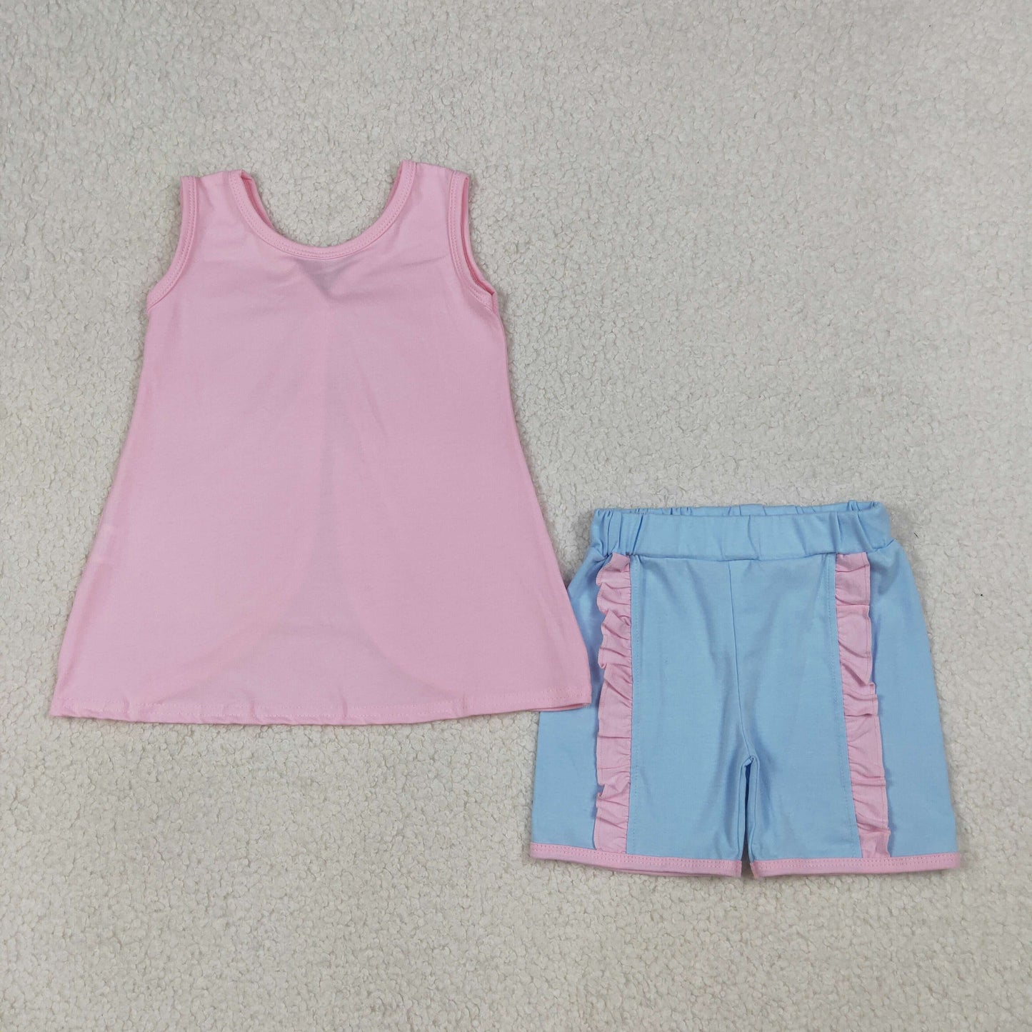 GSSO3462 Baby Girls Sleeveless Pink Blue Babk Bow Tunic Ruffle Short Clothes Set