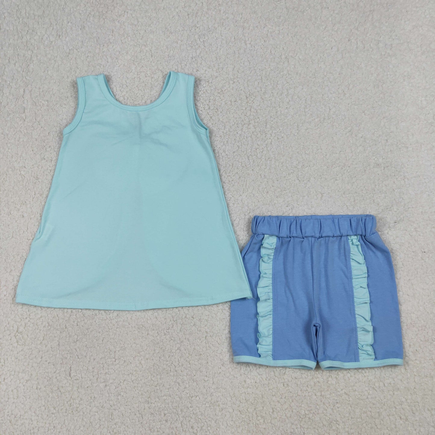 GSSO3463 Baby Girls Sleeveless Blue Babk Bow Tunic Ruffle Short Clothes Set