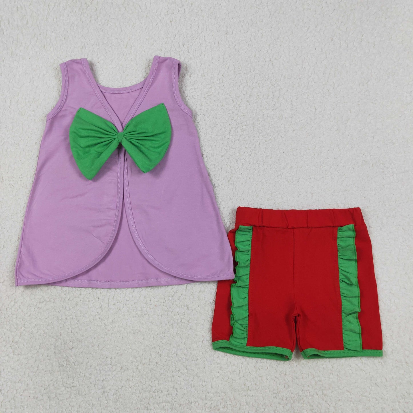 GSSO3465 Baby Girls Sleeveless Purple Red Babk Bow Tunic Ruffle Short Clothes Set